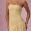 Evelina Jersey Strapless Gown i smørgul