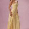 Evelina Jersey Strapless Gown i smørgul