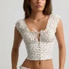Faela Ruched Cotton-Poplin Corset Top i roseprint