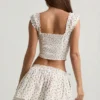 Faela Ruched Cotton-Poplin Corset Top i roseprint