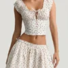 Faela Ruched Cotton-Poplin Corset Top i roseprint