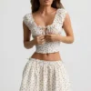 Faela Ruched Cotton-Poplin Corset Top i roseprint