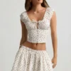 Faela Ruched Cotton-Poplin Corset Top i roseprint