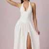 Farrah Modal Broderie Anglaise halterneck-midaxi-kjoler i hvitt