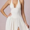 Farrah Modal Broderie Anglaise halterneck-midaxi-kjoler i hvitt