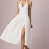 Farrah Modal Broderie Anglaise halterneck-midaxi-kjoler i hvitt