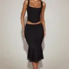 Fjolla Lace Mid-Rise Fluted Midi Skjørt i svart