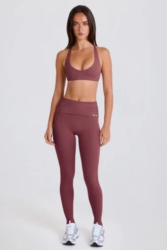 Foldbare leggings med midje og stropper i Acai
