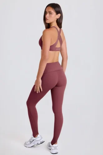 Foldbare leggings med midje og stropper i Acai