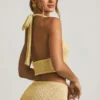 Gianna Bouclé halterneck-crop-top i gult