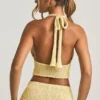 Gianna Bouclé halterneck-crop-top i gult