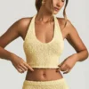 Gianna Bouclé halterneck-crop-top i gult