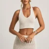 Gianna Bouclé halterneck crop top i hvitt