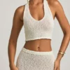 Gianna Bouclé halterneck crop top i hvitt