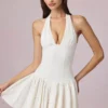 Haddie Modal Broderie Anglaise halterneck minikjole i hvitt