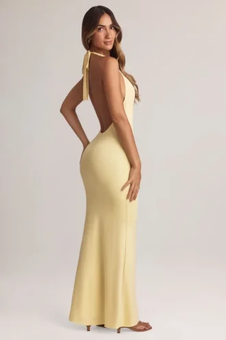 Hallie Modal halterneck-maxikjoler i Lemon Sherbet
