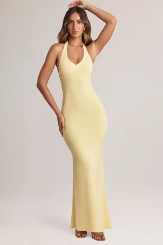 Hallie Modal halterneck-maxikjoler i Lemon Sherbet