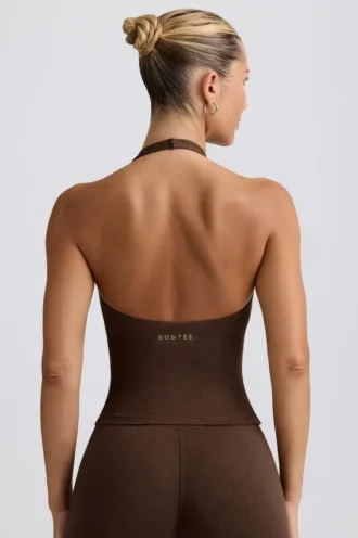 Halterneck-tanktop med åpen rygg i pecan-marmorert