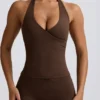 Halterneck-tanktop med åpen rygg i pecan-marmorert