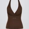 Halterneck-tanktop med åpen rygg i pecan-marmorert