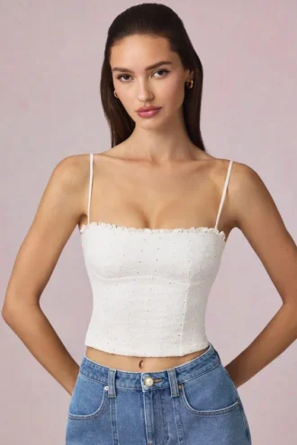 Hania Modal Broderie Anglaise Camisole-top i hvitt