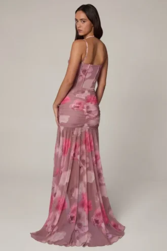 Haruna asymmetrisk korsettkjole med rynker i Blurred Floral