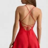 Helaia Ruched Backless Playsuit i skarlagenrød