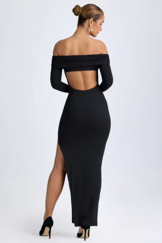Honora Modal off-shoulder maxi-kjole med åpen rygg i svart
