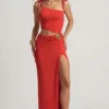 Imara asymmetrisk maxikjole i strukturert jersey i Chili Red