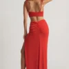 Imara asymmetrisk maxikjole i strukturert jersey i Chili Red