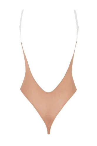 Intimates Body i mykt mesh med usynlige stropper og tanga i varm fersken