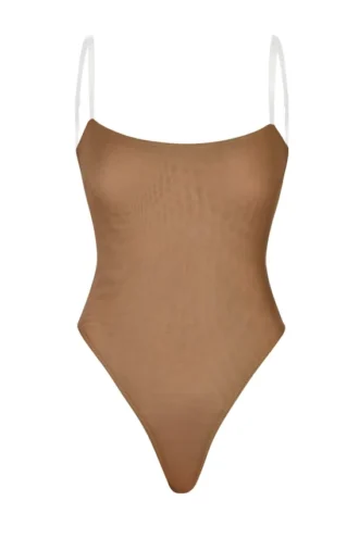 Intimates Soft Mesh Invisible Strap Thong Bodyer i Almond