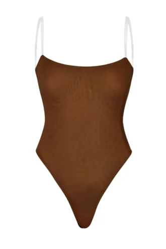 Intimates Soft Mesh Invisible Strap Thong Bodyer i Chestnut