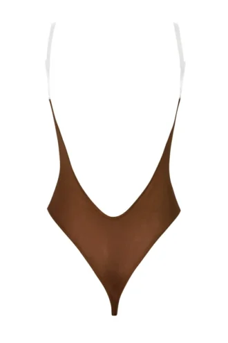 Intimates Soft Mesh Invisible Strap Thong Bodyer i Chestnut