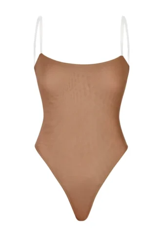 Intimates Soft Mesh usynlig stropp-stringbody i honning