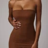 Intimates Soft Sheer-Mesh Bandeau Mini Slip Kjole i Mocha