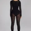 Irina langermet sømløs strikkjumpsuit i svart