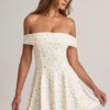 Jaida Modal off-shoulder A-linje minikjole med blomstertrykk