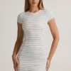 Jazlyn Modal kortærmet bodycon-shorts i blå og gul stripe