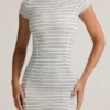 Jazlyn Modal kortærmet bodycon-shorts i blå og gul stripe