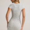 Jazlyn Modal kortærmet bodycon-shorts i blå og gul stripe
