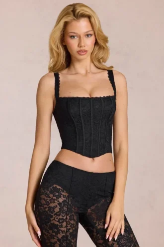 Jemara Lace Soft-Scoop justerbar korsett-top i svart