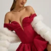 Jessamy Off-Shoulder Layered Bubble Hem Corset Minikjole i True Red