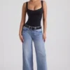 Jeylan lavt sittende jeans med vide ben i vintagevask