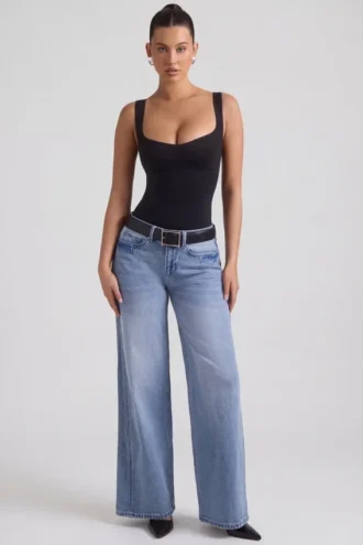 Jeylan lavt sittende jeans med vide ben i vintagevask