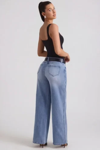 Jeylan lavt sittende jeans med vide ben i vintagevask