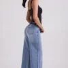 Jeylan lavt sittende jeans med vide ben i vintagevask