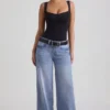 Jeylan lavt sittende jeans med vide ben i vintagevask