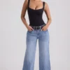 Jeylan lavt sittende jeans med vide ben i vintagevask