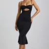 Julane Slinky Jersey Ruched Cut-Out Midaxi-kjole i svart
